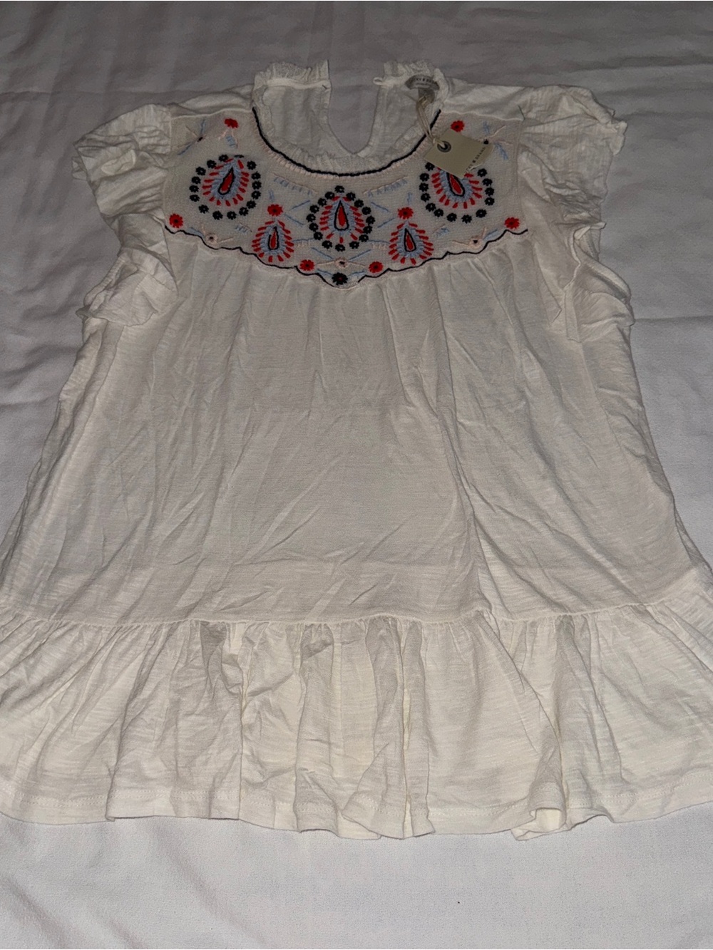 Lucky Brand Cream Embroidered Flutter-Sleeve Tunic